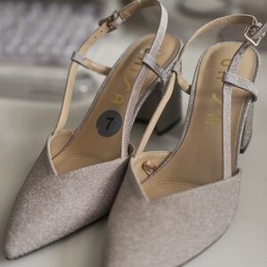 Unisa Metallic Champagne Slingback Pumps - Glitter Taupe